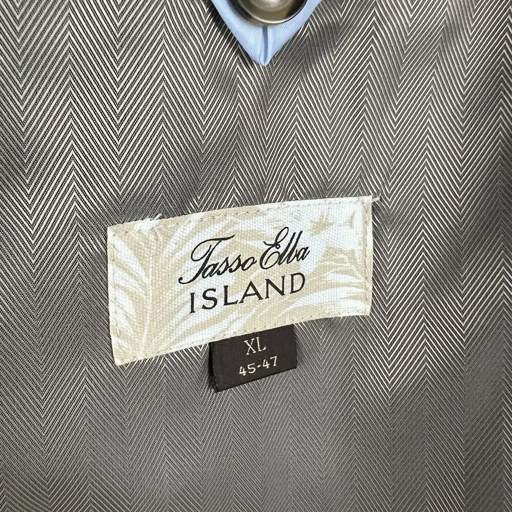 Tasso Elba Island Mens XL 45-47 Linen Sport Coat Elbow Patches Beige Tan